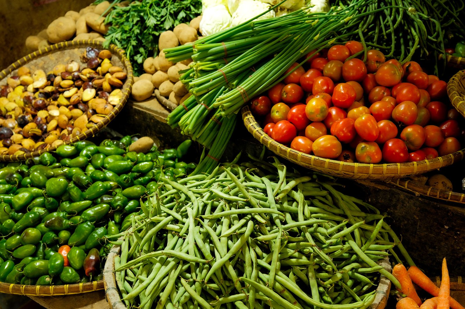 A colorful assortment of fresh vegetables at a local market